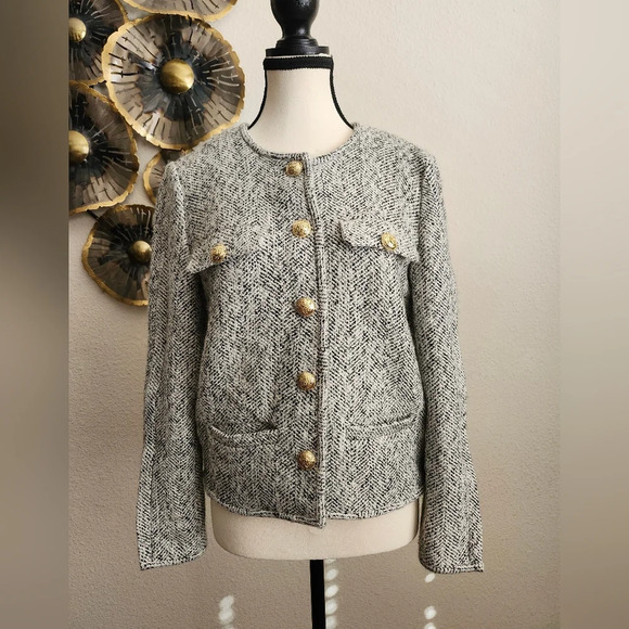DEREK LAM Collective Jacket Womens 38 US 4 Gray Tweed Jacket Wool Blend - Picture 1 of 15